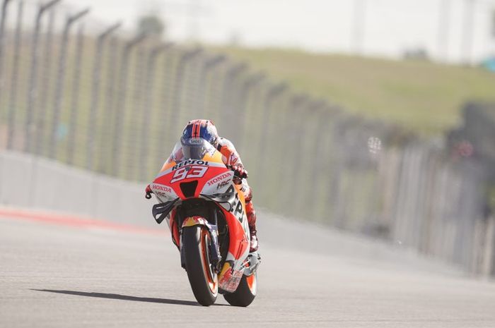 Pembalap Repsol Honda, Marc Marquez saat beraksi pada hari pertama MotoGP Americas 2022, Jumat (8/4/2022)