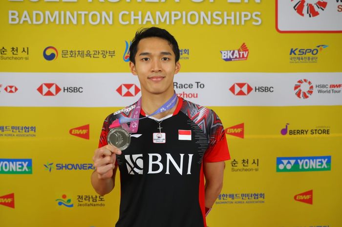 Jonatan Christie setelah bertanding pada final Korea Open 2022 di Palma Stadium, Suncheon, Minggu (10/4/2022).