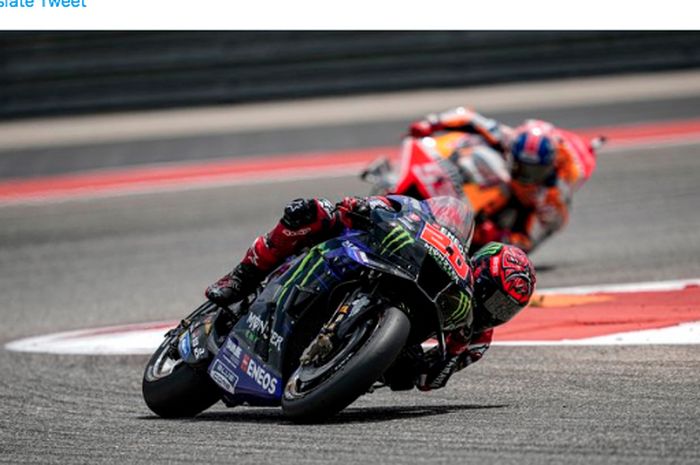 Penampilan Fabio Quartararo (Monster Energy Yamaha) saat sesi balapan seri keempat MotoGP Americas 2022 di Ciruit of The Americas, Austin, Texas, Senin (11/4/2022) dini hari.