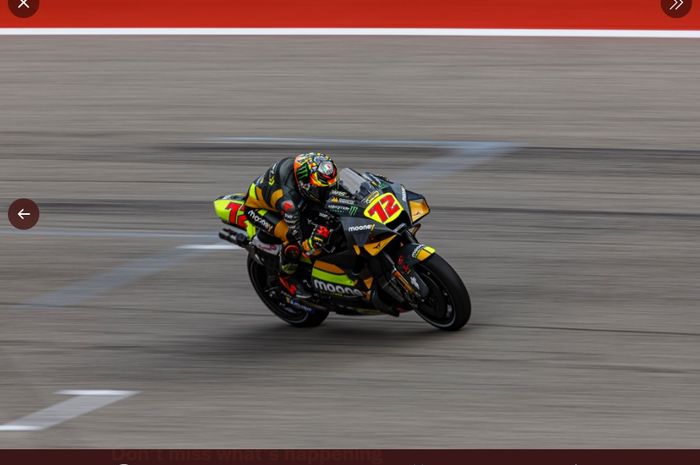 Pembalap Mooney VR46 yang juga timnya Valentino Rossi, Marco Bezzecchi pada MotoGP Amerika 2022 (10/4/2022) di Circuit of The Americas atau COTA.