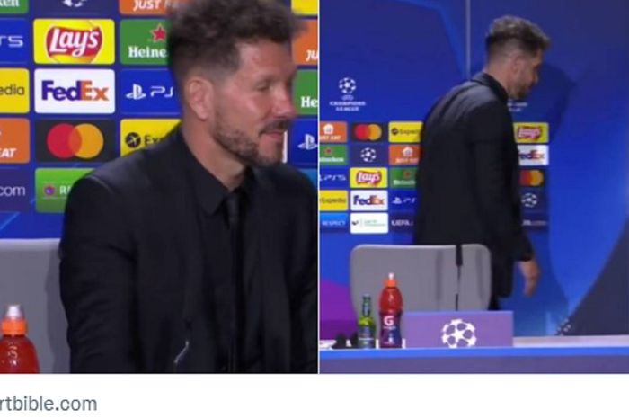 Pelatih Atletico Madrid, Diego Simeone, memilih untuk walk out saat konferensi pers pasca-pertandingan melawan Manchester City di Liga Champions