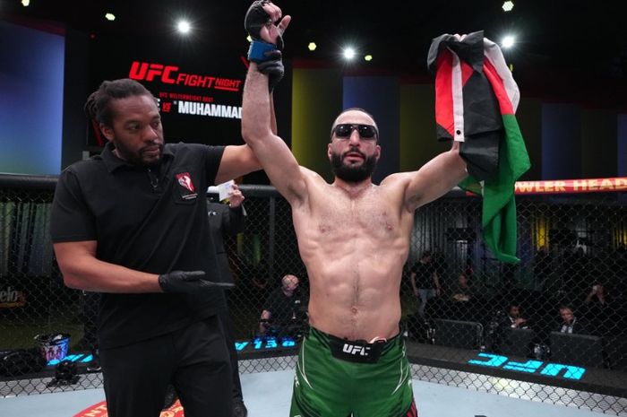 Belal Muhammad saat memenangkan pertarungan pada UFC Vegas 51 yang berlangsung pada Minggu (17/4/2022) pagi WIB.