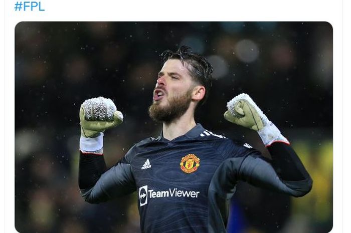 Ekspresi David de Gea, yang ikut menyelamatkan Manchester United saat menang atas Norwich City di pekan ke-33 Liga Inggrs (16/4/2022).