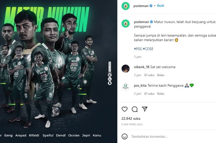 PSS Sleman resmi perpanjang kontrak 9 pemainnya pada bursa transfer musim ini