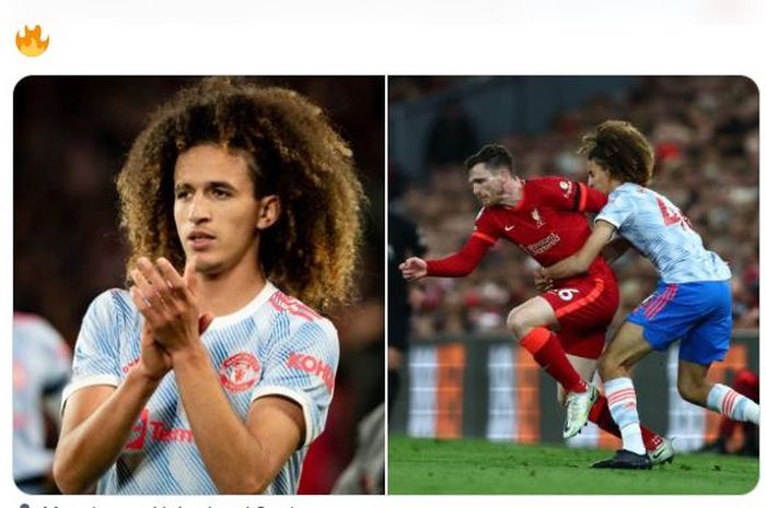 Aksi wonderkid Manchester United, Hannibal Mejbri, dalam duel kontra Liverpool di Liga Inggris (19/4/2022).