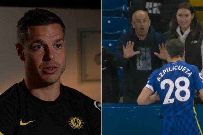 Kapten Chelsea, Cesar Azpilicueta, terlibat cekcok dengan fans usai timnya kalah dari Arsenal.