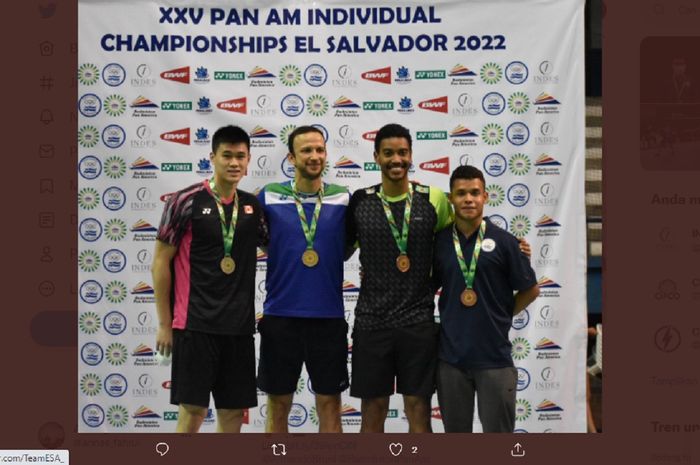 Podium juara tunggal putra Pan American Championship 2022. Kevin Cordon (dua dari kiri), Brian Yang (kiri).