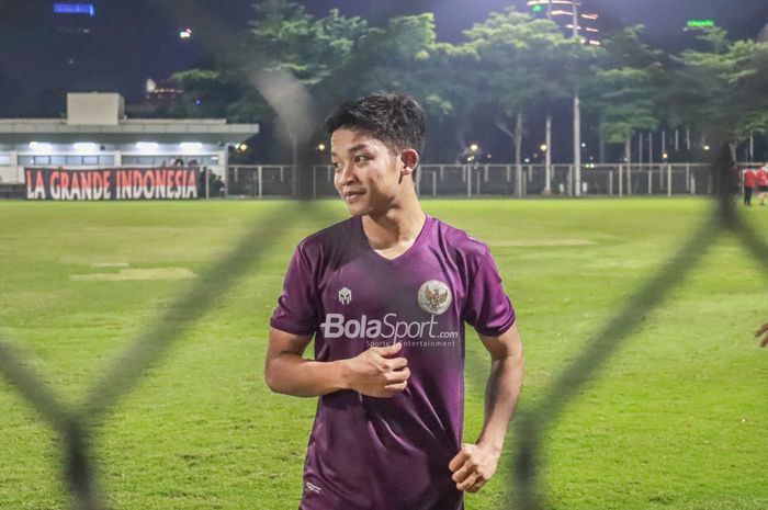 Iham Rio Fahmi saat ditemui seusai latihan timnas U-23 Indonesia di Lapangan B, Senayan, Jakarta, 1 Mei 2022.