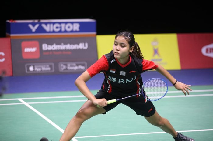 Tunggal putri Indonesia, Bilqis Prasista saat bertanding melawan He Bing Jao (China) pada perempat final Uber Cup 2022 di Impact Arena, Bangkok, Thailand, Kamis (12/5/2022).