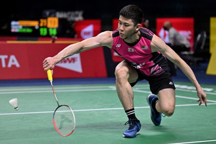 Tunggal putra Malaysia, Lee Zii Jia saat tampil di perempat final Thomas Cup 2022, di Impact Arena, Bangkok, Thailand, Kamis (12/5/2022).