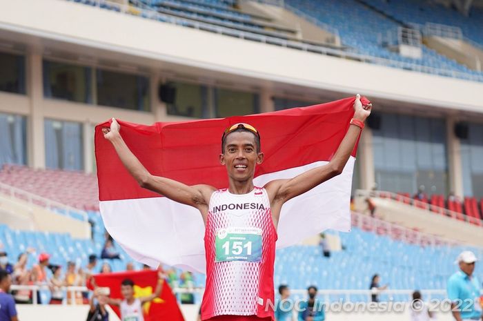 Pelari Indonesia, Agus Prayogo, kembali meraih medali emas pada SEA Games 2023 Kamboja, Sabtu (6/5/2023)