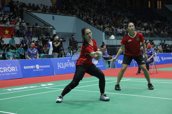 Aksi Ribka Sugiarto/Febby Valencia Dwijayanti Gani pada babak pertama SEA Games 2022, Kamis (19/5/2022)