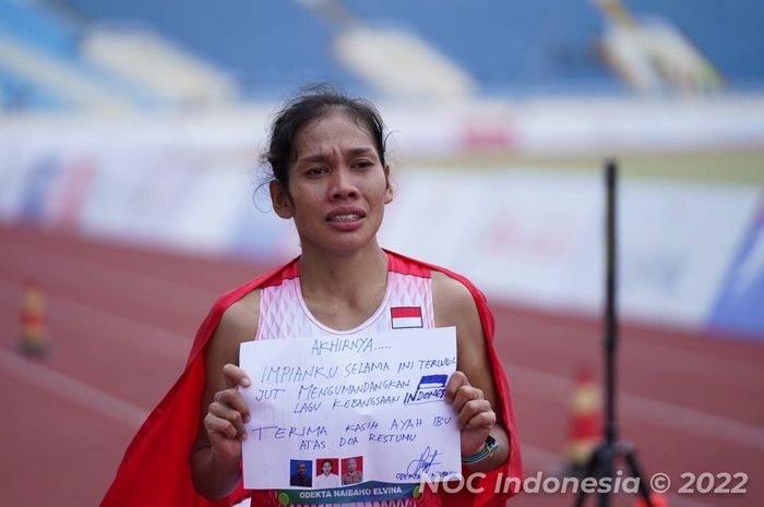 Pelari Indonesia, Odekta Elvina Naibaho, berhasil menyumbang emas pada SEA Games 2023 Kamboja, Sabtu (6/5/2023)