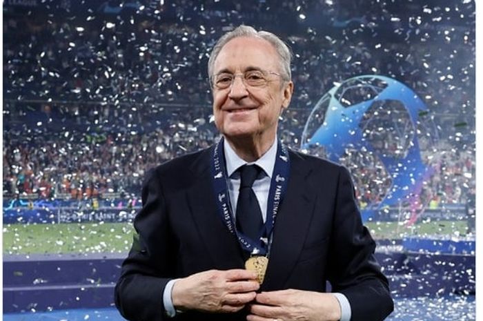 Florentino Perez rayakan juara bersama Real Madrid pada Sabtu (28/5/2022) waktu setempat atau Minggu dini hari WIB.