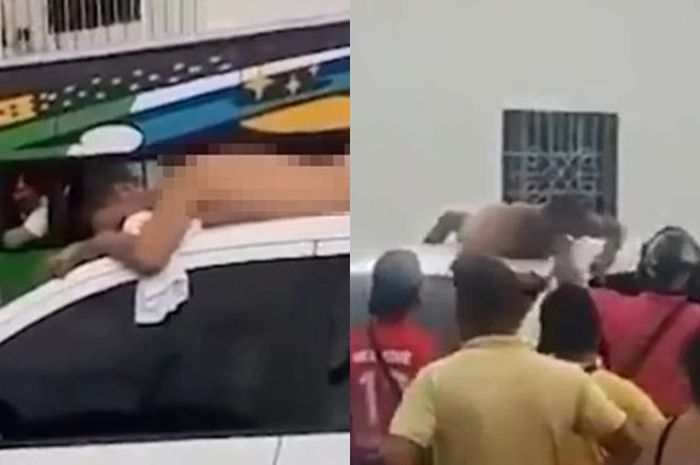 pria ketahuan selingkuh diarak di atas mobil tanpa busana