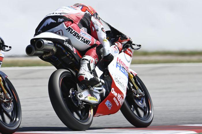 Pembalap Indonesia, Mario Suryo Aji atau Mario Aji, yang tampil mencari hasil kualifikasi Moto3 Belanda 2022, Sabtu (25/6/2022) di Sirkuit Assen.