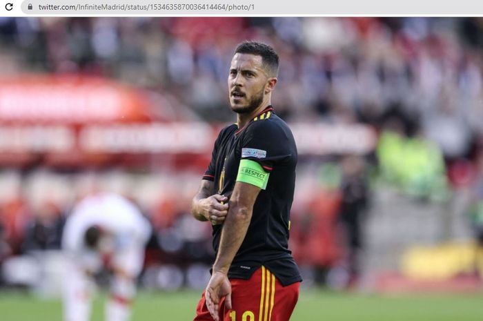 Aksi Eden Hazard dalam laga antara timnas Belgia dan timnas Polandia di Stadion King Baudouin, Rabu (8/6/2022).