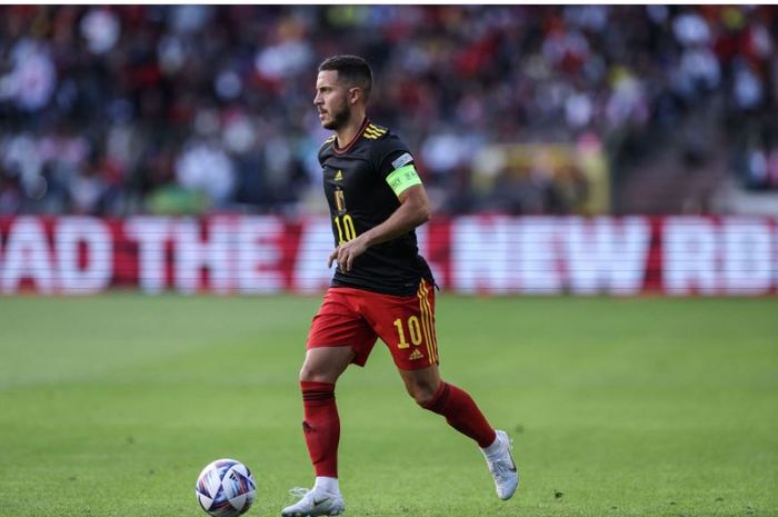 Aksi Eden Hazard dalam laga antara timnas Belgia dan timnas Polandia di Stadion King Baudouin, Rabu (8/6/2022).