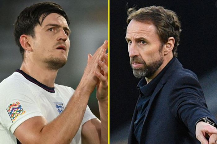 Bek timnas Inggris, Harry Maguire, dan pelatih The Three Lions, Gareth Southgate