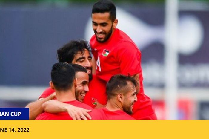 Para pemain Palestina merayakan gol ke gawang Timnas Filipina pada laga Grup B Kualifikasi Piala Asia 2023.