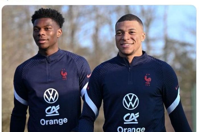 Dua pemain timnas Prancis, Aurelien Tchouameni dan Kylian Mbappe