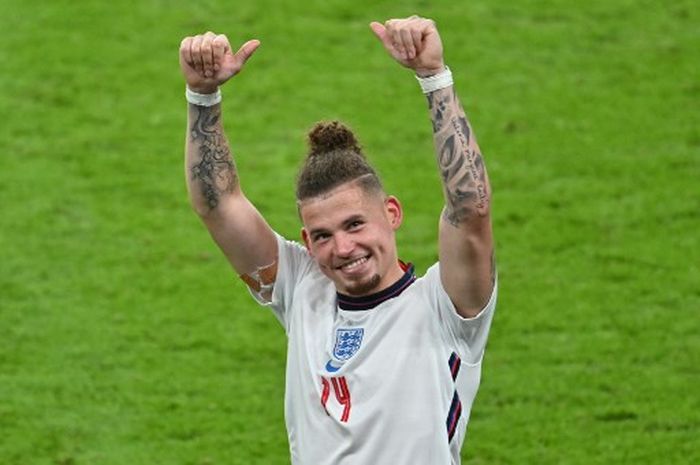 Kalvin Phillips bereaksi usai duel timnas Inggris vs Denmark di semifinal Euro 2020 di Wembley, London (7/7/2021).