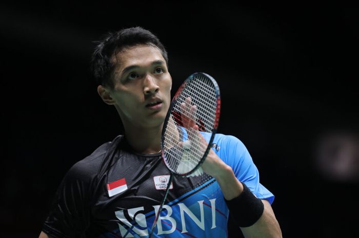 Pebulu tangkis tunggal putra Indonesia, Jonatan Christie, ketika tampil pada babak pertama ajang Malaysia Open 2022 di Axiata Arena, Kuala Lumpur, Selasa (28/6/2022).