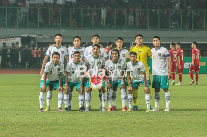 Skuat timnas U-19 Indonesia (skuad timnas U-19 Indonesia) Vs Vietnam di Piala AFF 2022 di Stadion Patriot, Bekasi, Jawa Barat, Sabtu (2/7/2022)