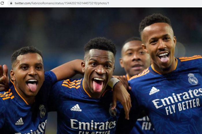 Trio timnas Brasil milik Real Madrid, Rodrygo Goes, Vinicius Junior, dan Eder Militao.