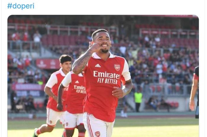 Gabriel Jesus mencetak gol dalam debut di Arsenal saat uji coba lawan Nuernberg (8/7/2022).