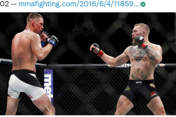 Pertarungan pertama Nate Diaz dengan Conor McGregor di UFC 196 pada 5 Maret 2016.