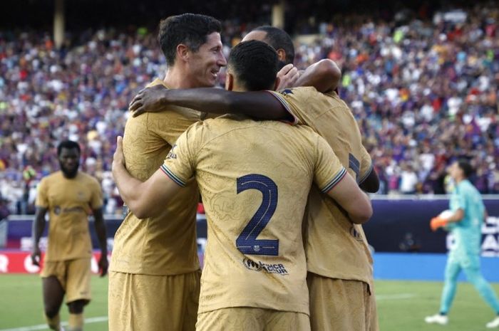 Robert Lewandowski bersama Barcelona dalam laga pramusim melawan Juventus di Dallas, Rabu (27/7/2022) pagi WIB.