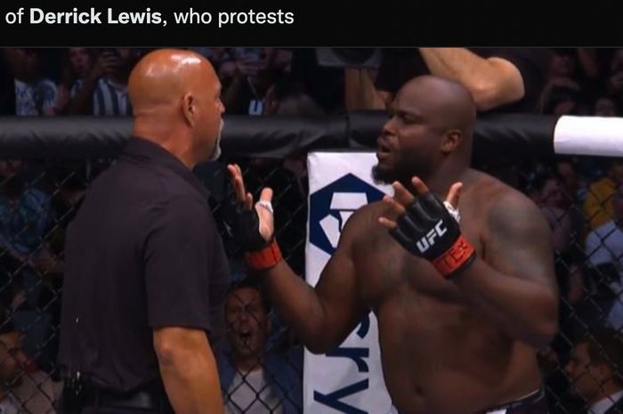 Jagoan kelas berat pemegang rekor kemenangan KO terbanyak, Derrick Lewis mempertanyakan keputusan wasit menghentikan duelnya pada UFC 277, Minggu siang (31/7/2022) WIB di Texas, Amerika Serikat.