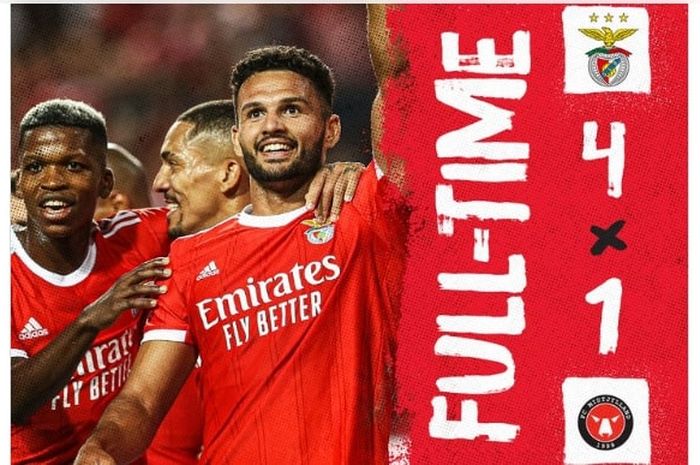 Goncalo Ramos cetak hattrick saat Benfica gilas Midtjylland di kualifikasi Liga Champions 2022-2023.