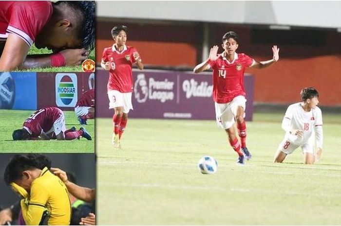 Para pemain Timnas U-16 Indonesia tampak sangat bahagia hingga meneteskan air mata setelah mengalahkan Timnas U-16 Vietnam, Sabtu (6/8/2022).