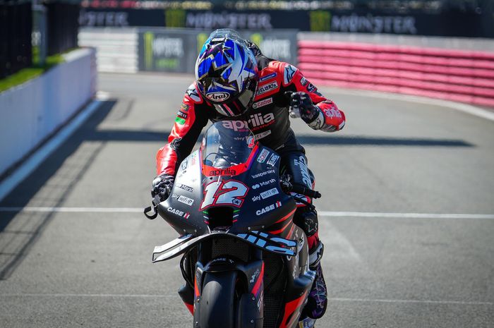 Pembalap Aprilia Racing, Maverick Vinales, berhasil merebut podium kedua pada balapan MotoGP Inggris 2022 di Sirkuit Silverstone, Minggu (7/8/2022)