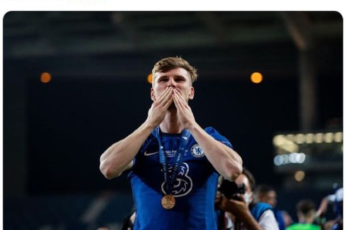 Timo Werner saat menjuarai Liga Champions 2020-2021 bersama dengan Chelsea.