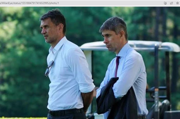 Dua sosok direktur teknik AC Milan, Paolo Maldini (kiri) dan Ricky Massara (kanan).