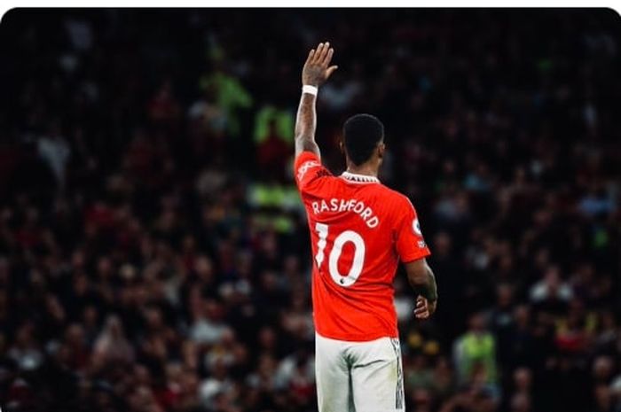 Marcus Rashford di laga lanjutan Liga Inggris 2022-2023 melawan Liverpool, Senin (21/8/2022) waktu setempat atau Selasa dini hari WIB di Old Trafford.