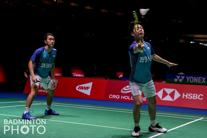 Ganda putra Indonesia, Marcus Fernaldi Gideon/Kevin Sanjaya Sukamuljo saat tampil pada babak kedua Kejuaraan Dunia 2022, Rabu (24/8/2022)