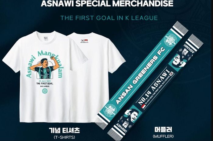 Merchandise Ansan Greeners khusus edisi gol debut Asnawi Mangkualam