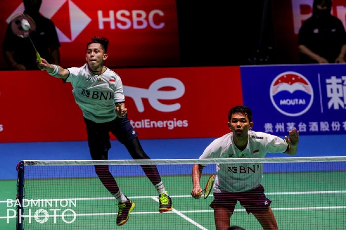 Pasangan ganda putra Indonesia, Fajar Alfian/Muhammad Rian Ardianto pada pertandingan semifinal Kejuaraan Dunia 2022, Sabtu (27/8/2022)