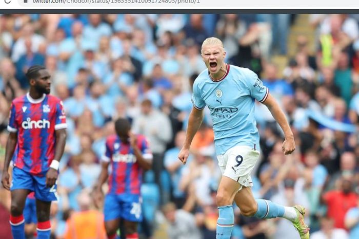 Penyerang Manchester City, Erling Haaland, menceta hat-trick ke gawang Crystal Palace