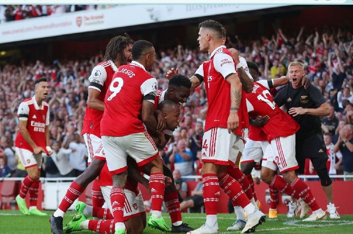 Selebrasi perayaan gol Gabriel Magalhaes dalam laga Arsenal melawan Fulham di pekan keempat Liga Inggris 2022-2023, Sabtu (27/8/2022).