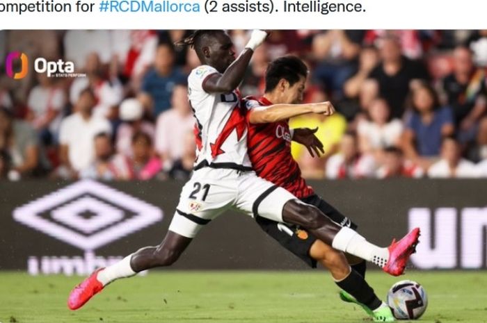 Striker Mallorca, Lee Kang-in, menjebol gawang Rayo Vallecano dalam laga Liga Spanyol 2022-2023.