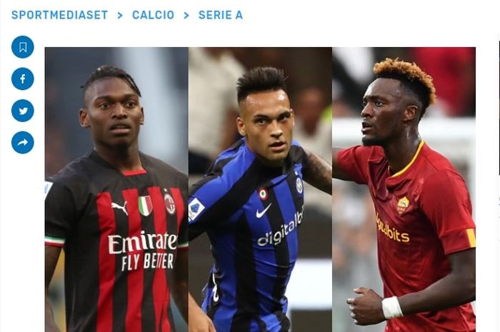 Rafael Leao (AC Milan), Lautaro Martinez (Inter Milan), dan Tammy Abraham (AS Roma), turun pada laga tengah pekan Liga Italia (30/8/2022).