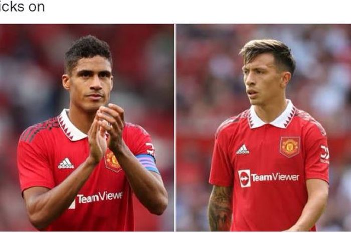 Duet bek tengah Manchester United, Raphael Varane dan Lisandro Martinez, kompak masuk daftar 100 pemain terbaik tahun 2022