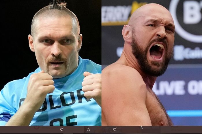 Montase foto dua petinju kelas berat dunia, Oleksandr Usyk (kiri) dan Tyson Fury (kanan). 