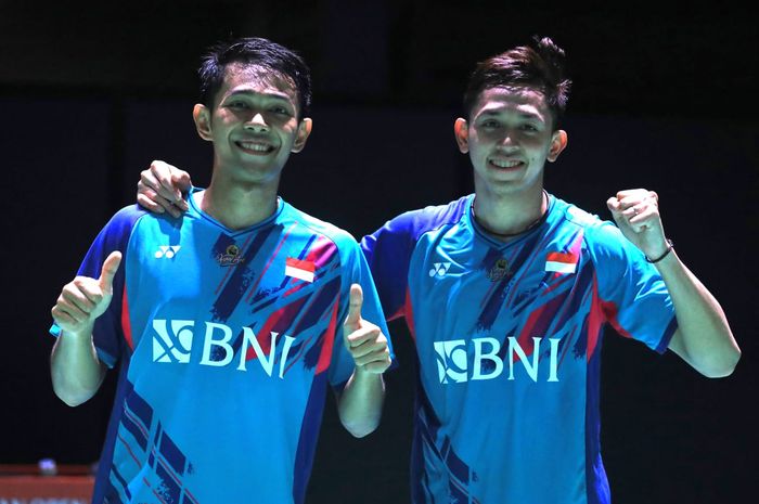 Pasangan ganda putra Indonesia, Fajar Alfian/Muhammad Rian Ardianto usai pertandingan babak pertama Japan Open 2022, Rabu (31/8/2022)