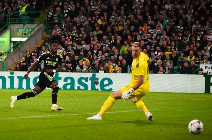 Vinicius Junior melesakkan gol pembuka bagi Real Madrid dalam matchday pertama Liga Champions 2022-2023 kontra Celtic, Rabu (7/9/2022) dini hari WIB.